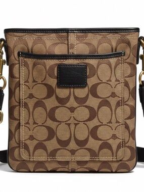 Coach Brown Signature Crossbody Bag with Black Trim